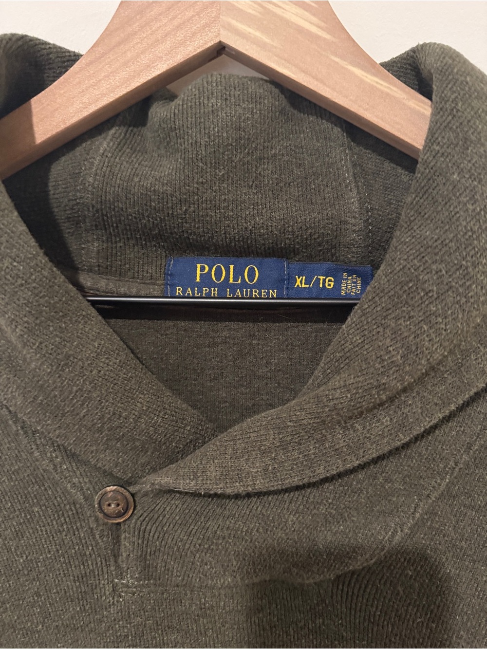Polo Ralph Lauren Green Cotton Shawl Collar Mens Sweater - Picture 3 of 6